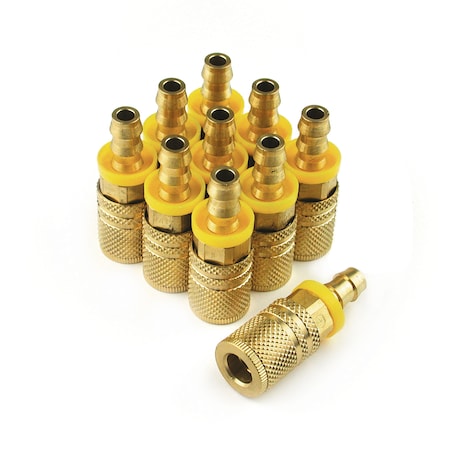 Primefit I/M 6-Ball Coupler 1/4" x 3/8" Push On Hose Barb Brass XIC1438PB6-B10-P